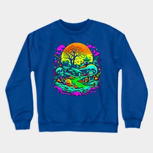 Magical Hut in Psychedelic Forest With Skulls, Macabre Crewneck Sweatshirt